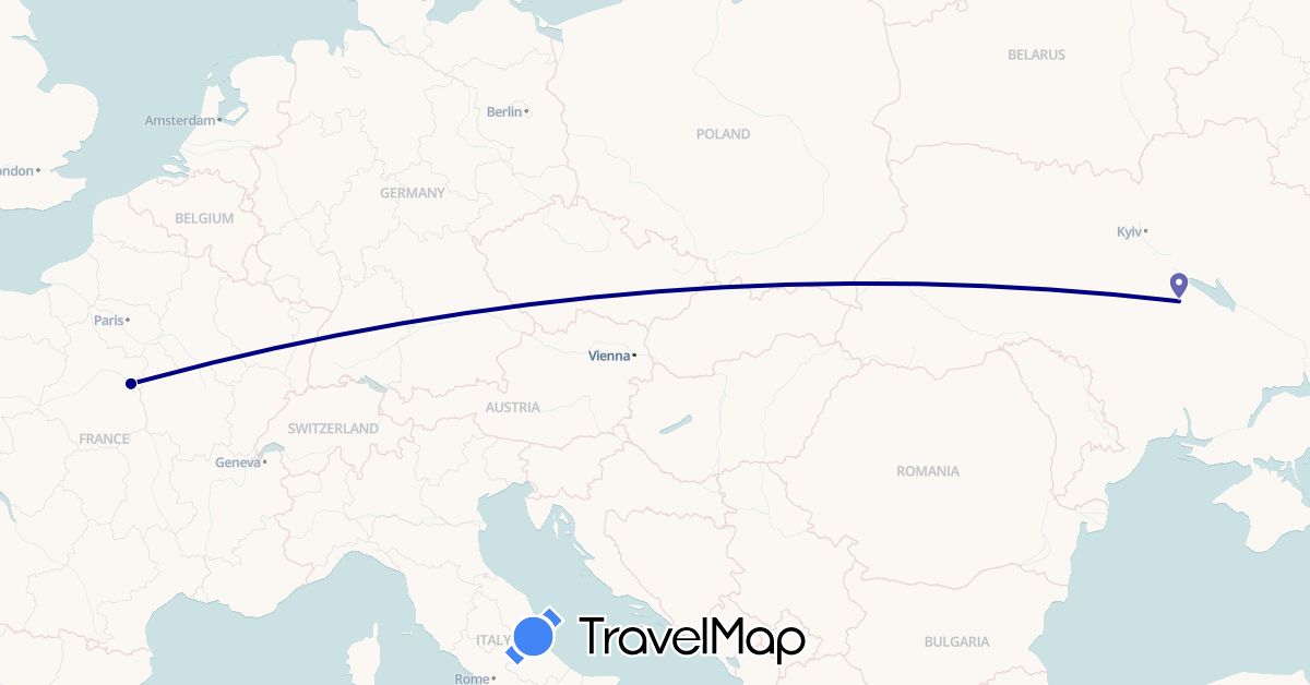 TravelMap itinerary: driving in France, Ukraine (Europe)